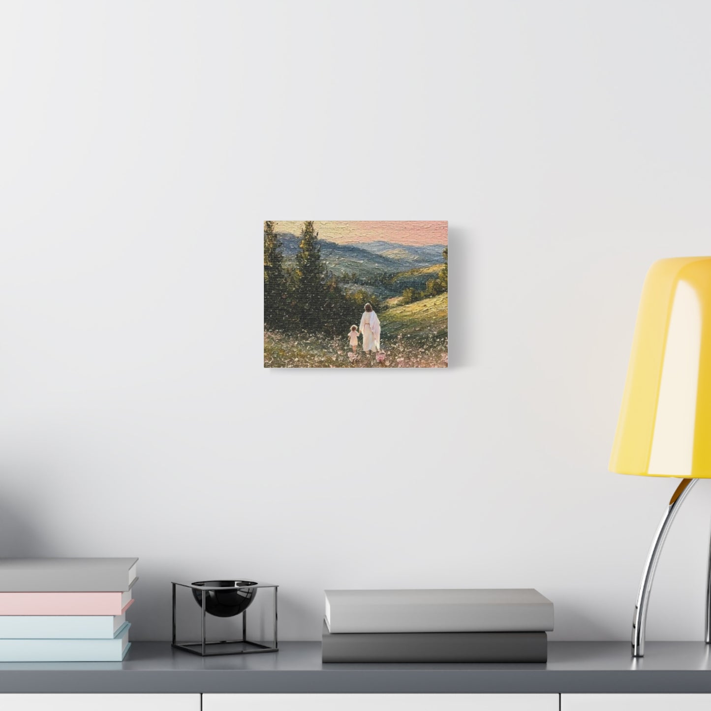 Religious Landscape Canvas Print — Jesus Walking with Children Matte Stretched Wall Art