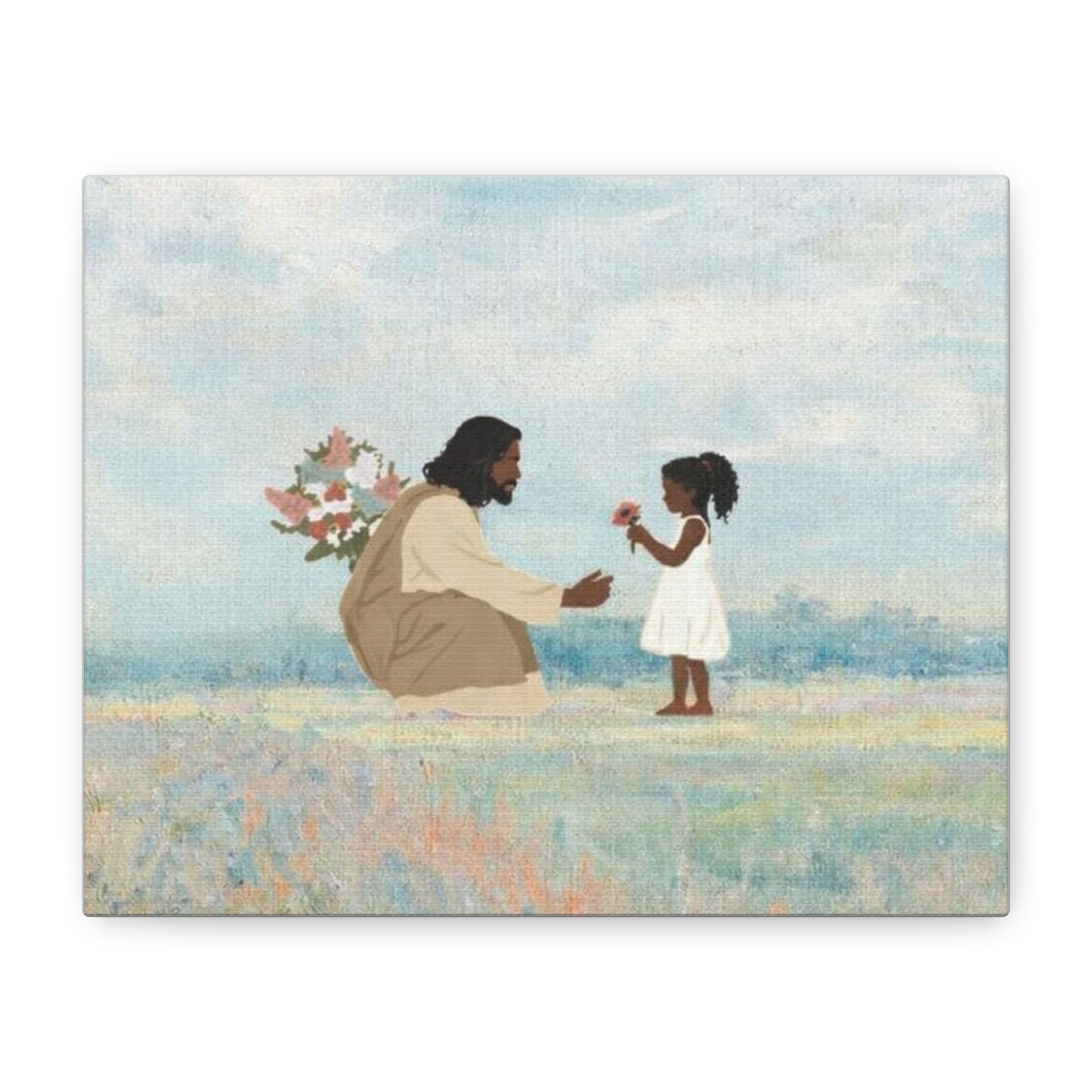 Canvas Wall Art - Jesus and Little Girl in Meadow (Matte Stretched 1.25")