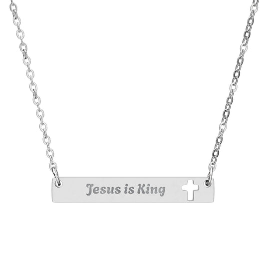 Jesus Is King Cutout Cross Bar Necklace