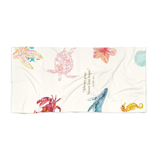 Christian Summer Script Beach Towel | Faith Cross Palm Design - Image #0