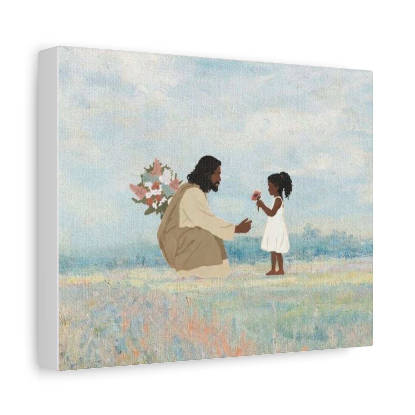 Canvas Wall Art - Jesus and Little Girl in Meadow (Matte Stretched 1.25")