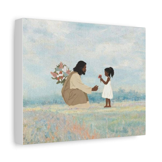 Canvas Wall Art - Jesus and Little Girl in Meadow (Matte Stretched 1.25")