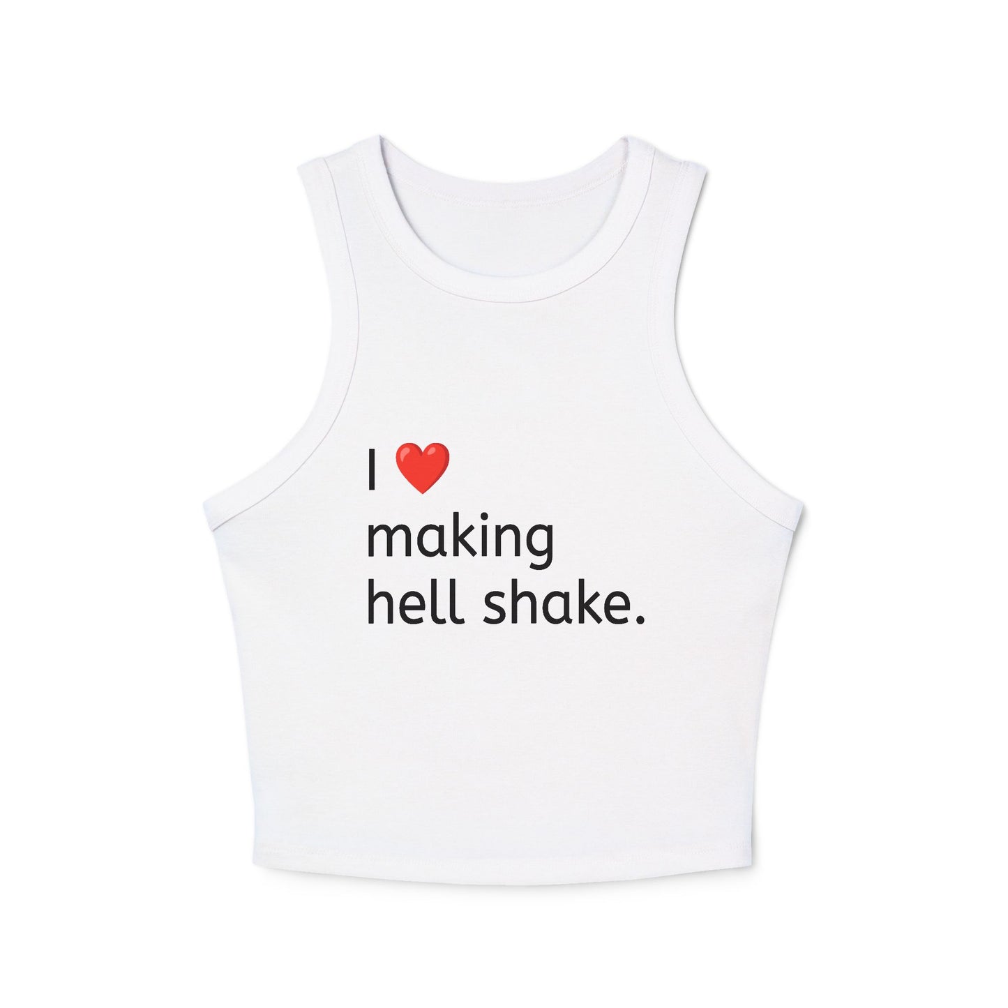 Copy of " I ❤️ making hell shake." Minimalist Ribbed Racer Tank — Women's Cropped Graphic Tank Top