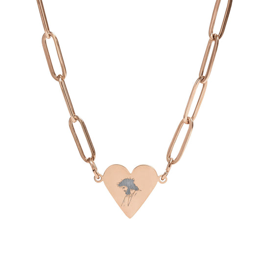 Engravable Paperclip Heart Necklace — Rose Gold Jesus with Thorn Crown Pendant